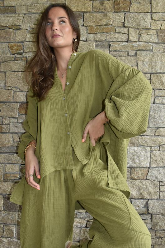 Hush Pillow Cotton Nero Balloon Sleeve Shirt Olive